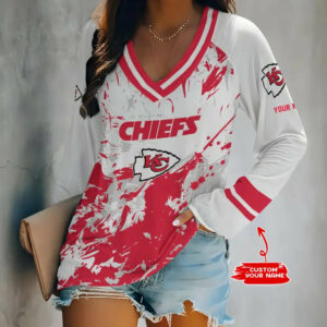 Limited Edition – Customized NFL Kansas City Chiefs Women’s V-Neck Long Sleeved Shirt