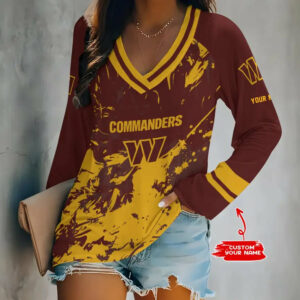 Limited Edition – Customized NFL Washington Commanders Women’s V-Neck Long Sleeved Shirt