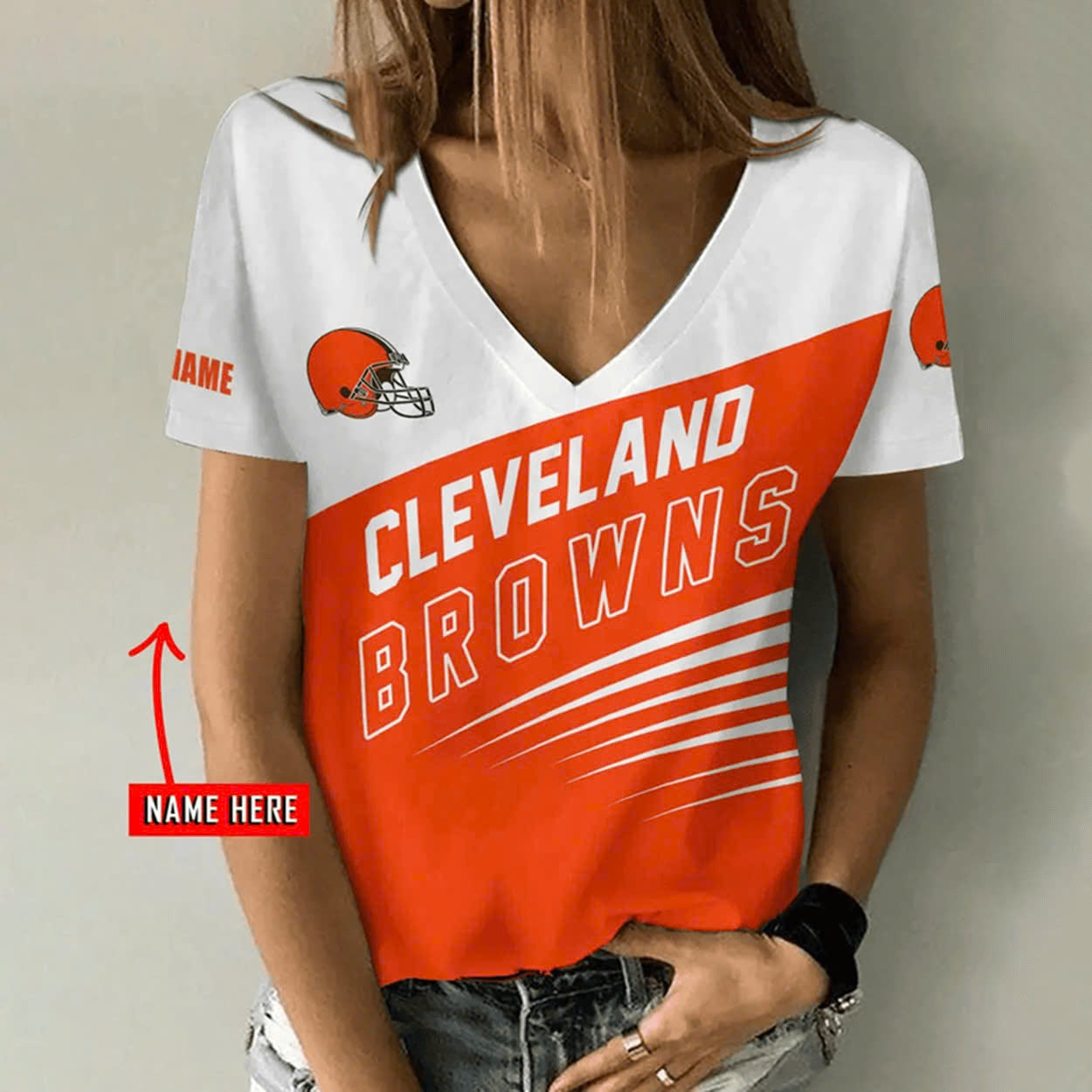 Limited Edition – Customized NFL Cleveland Browns V-Neck Female Shirt