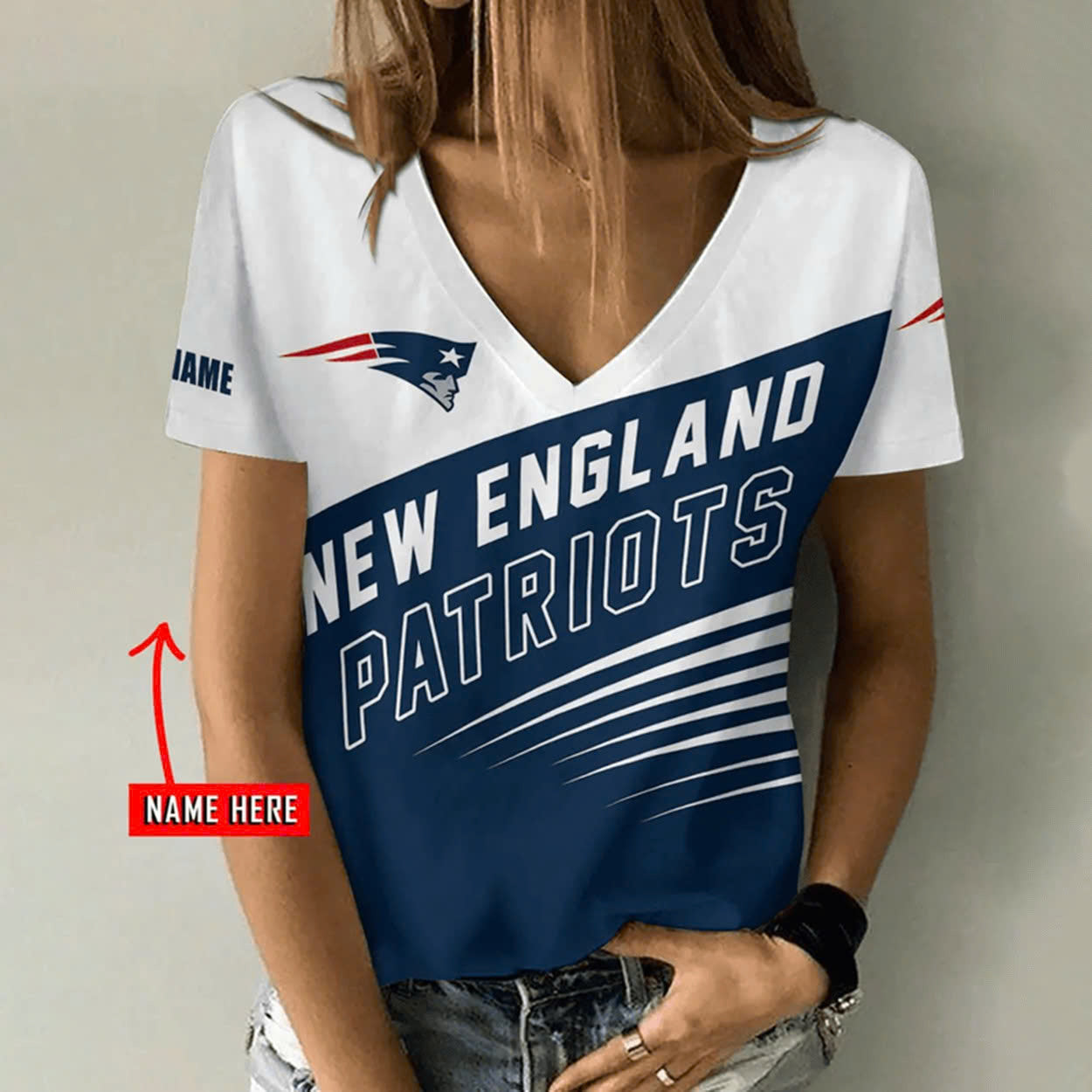 Limited Edition – Customized NFL New England Patriots V-Neck Female Shirt