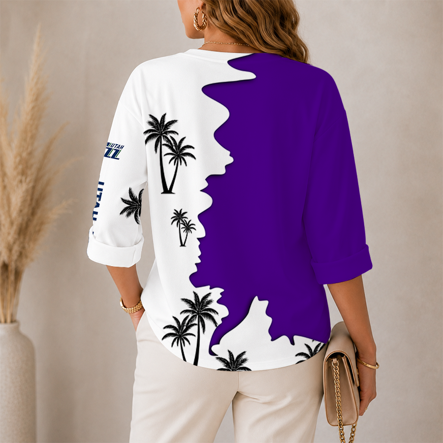 Limited Edition – Customized NBA Utah Jazz Women’s V-Neck Long Sleeve Shirt - Image 2