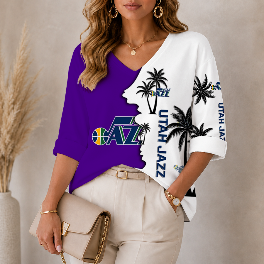 Limited Edition – Customized NBA Utah Jazz Women’s V-Neck Long Sleeve Shirt