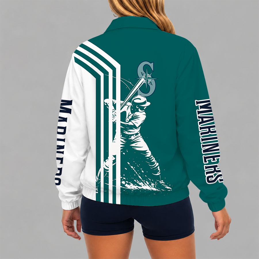 Limited Edition – Customized MLB Seattle Mariners V-Neck Zipper Sweatshirt Jacket - Image 2