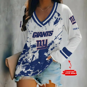 Limited Edition – Customized NFL New York Giants Women’s V-Neck Long Sleeved Shirt