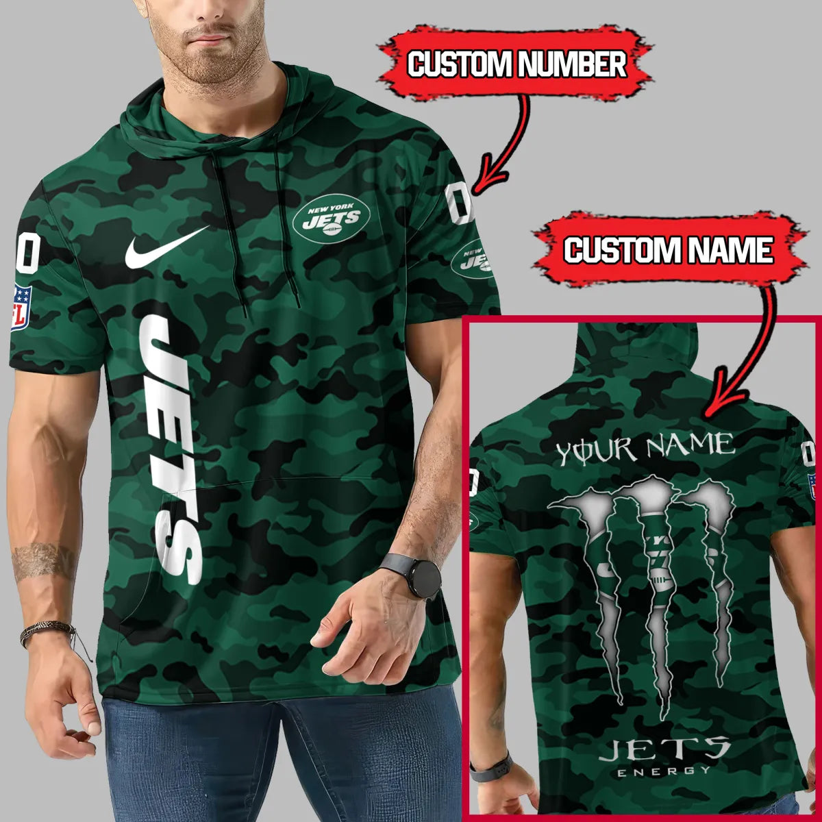 Limited Edition – Customized NFL Nyj New York Jets Short Sleeve Hoodie