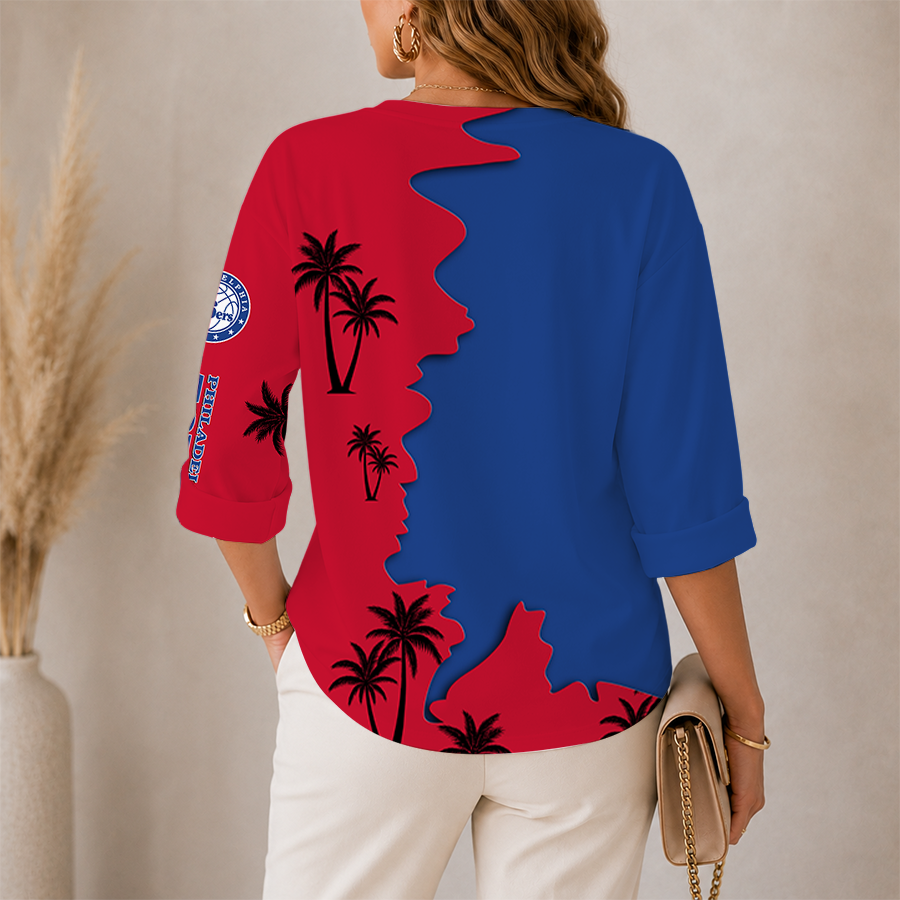 Limited Edition – Customized NBA Philadelphia 76Ers Women’s V-Neck Long Sleeve Shirt - Image 2