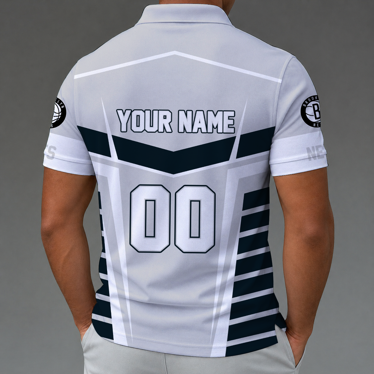 Limited Edition – Customized NBA Brooklyn Nets Zip Polo Shirt - Image 2
