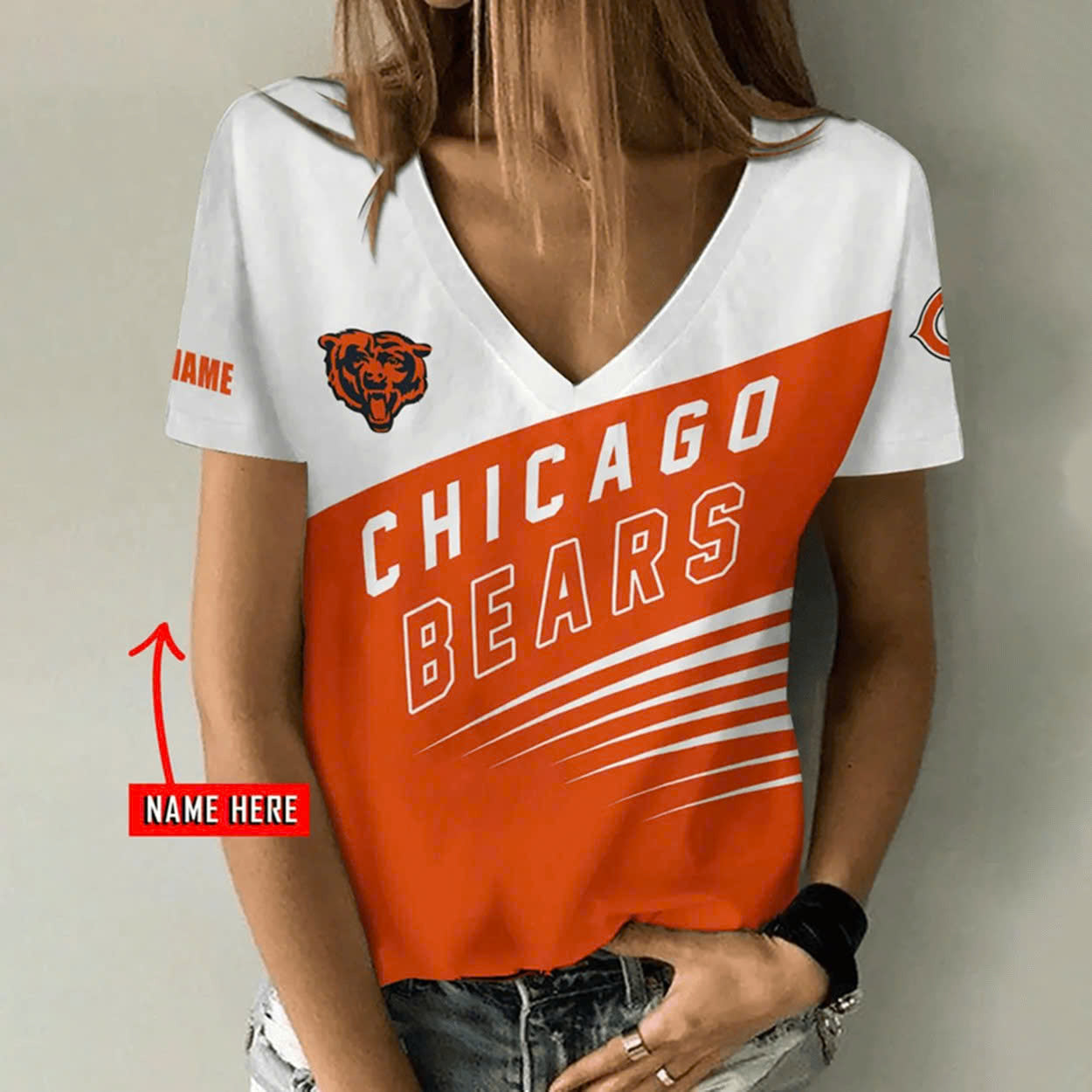 Limited Edition – Customized NFL Chicago Bears V-Neck Female Shirt