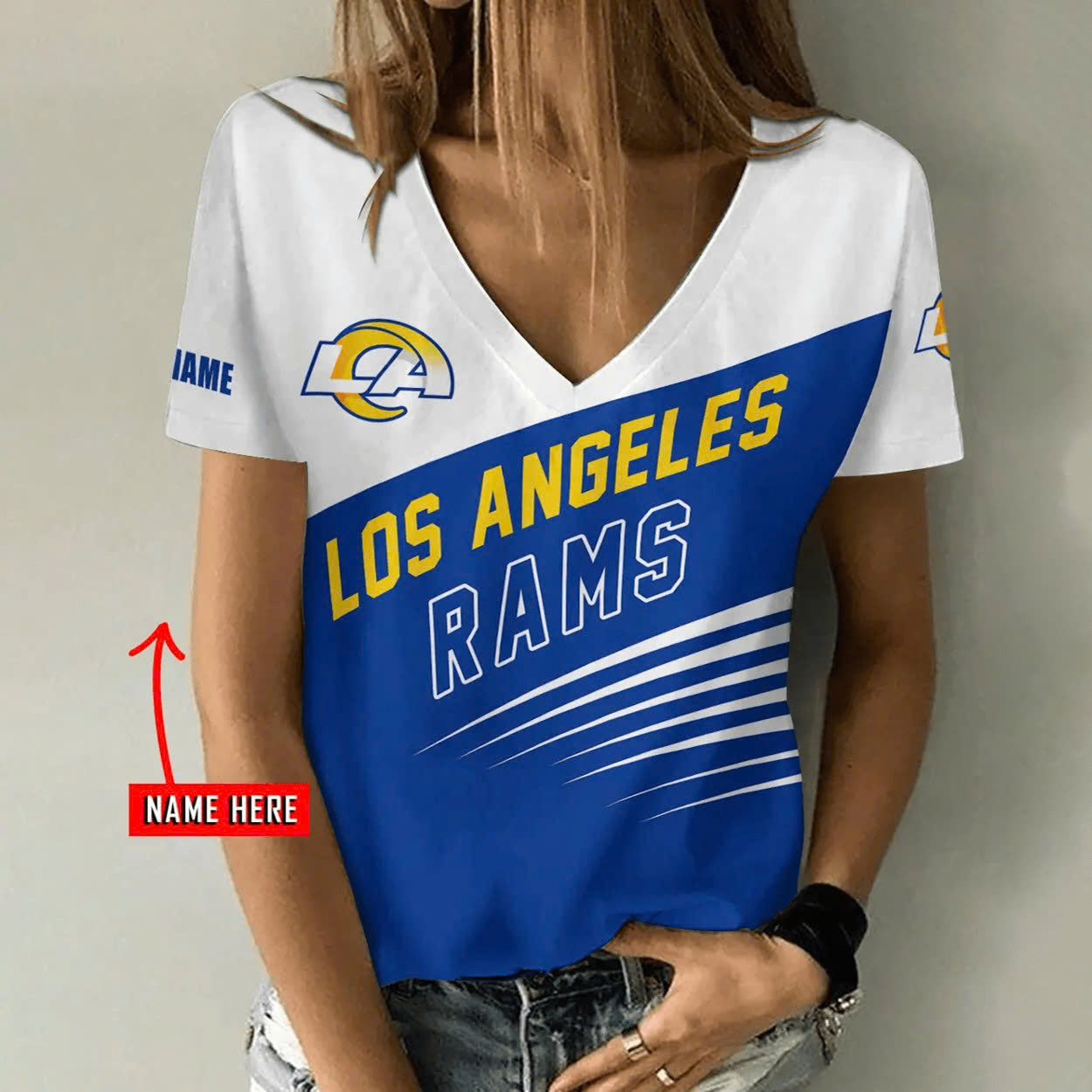 Limited Edition – Customized NFL Los Angeles Rams V-Neck Female Shirt