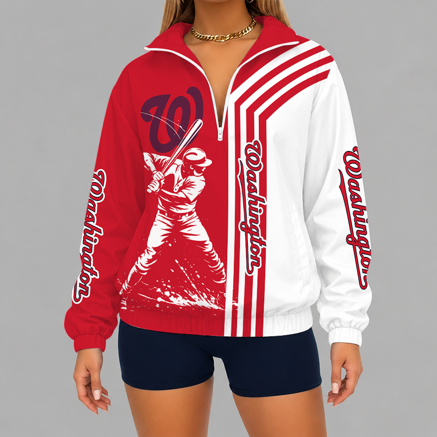 Limited Edition – Customized MLB Washington Nationals V-Neck Zipper Sweatshirt Jacket