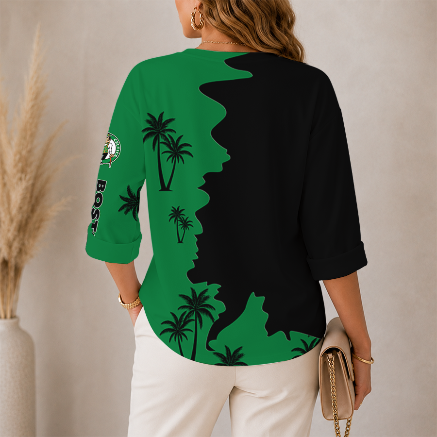 Limited Edition – Customized NBA Boston Celtics Women’s V-Neck Long Sleeve Shirt - Image 2