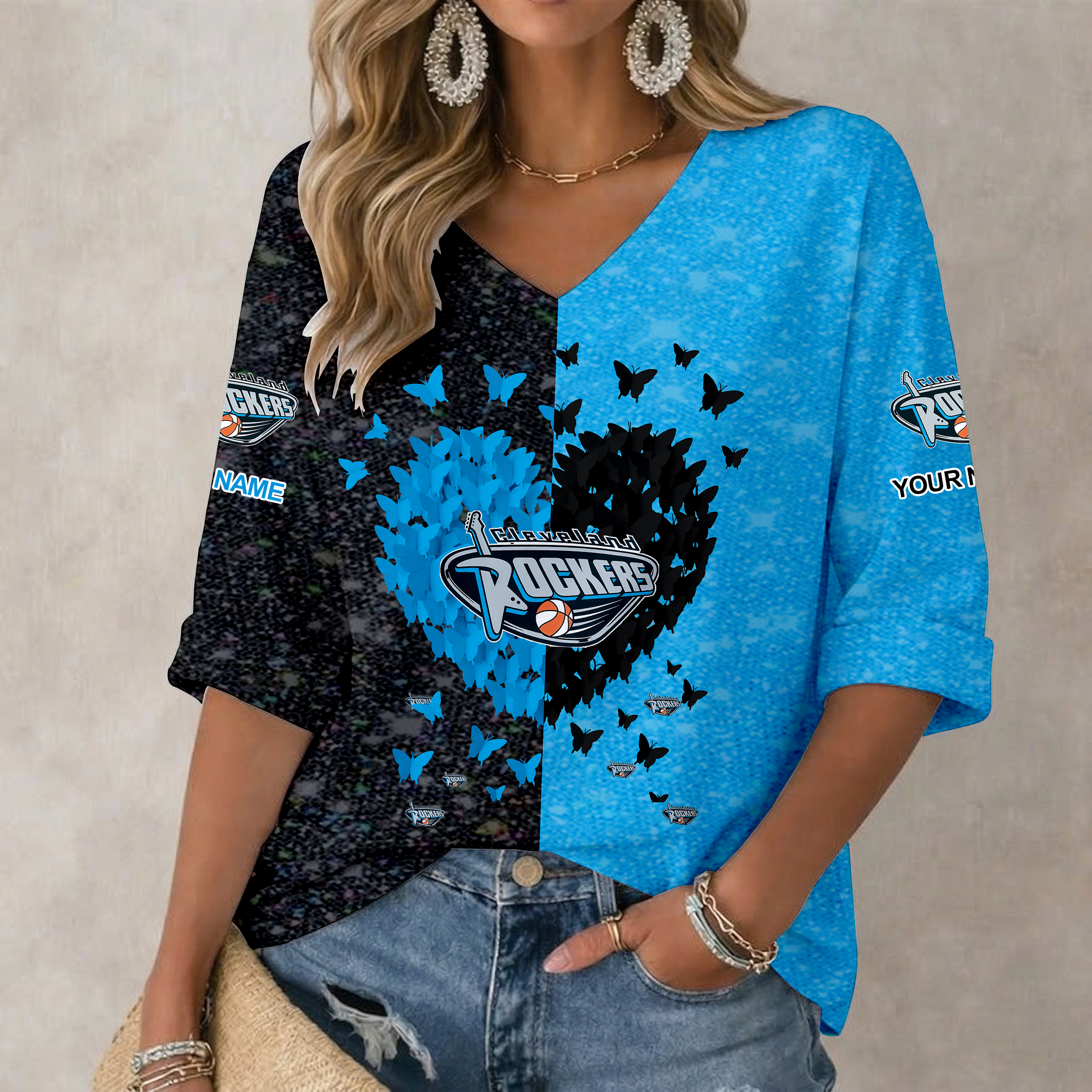 Limited Edition – Customized WNBA Cleveland Rockers Women’s Heart V-Neck Long Sleeve Shirt