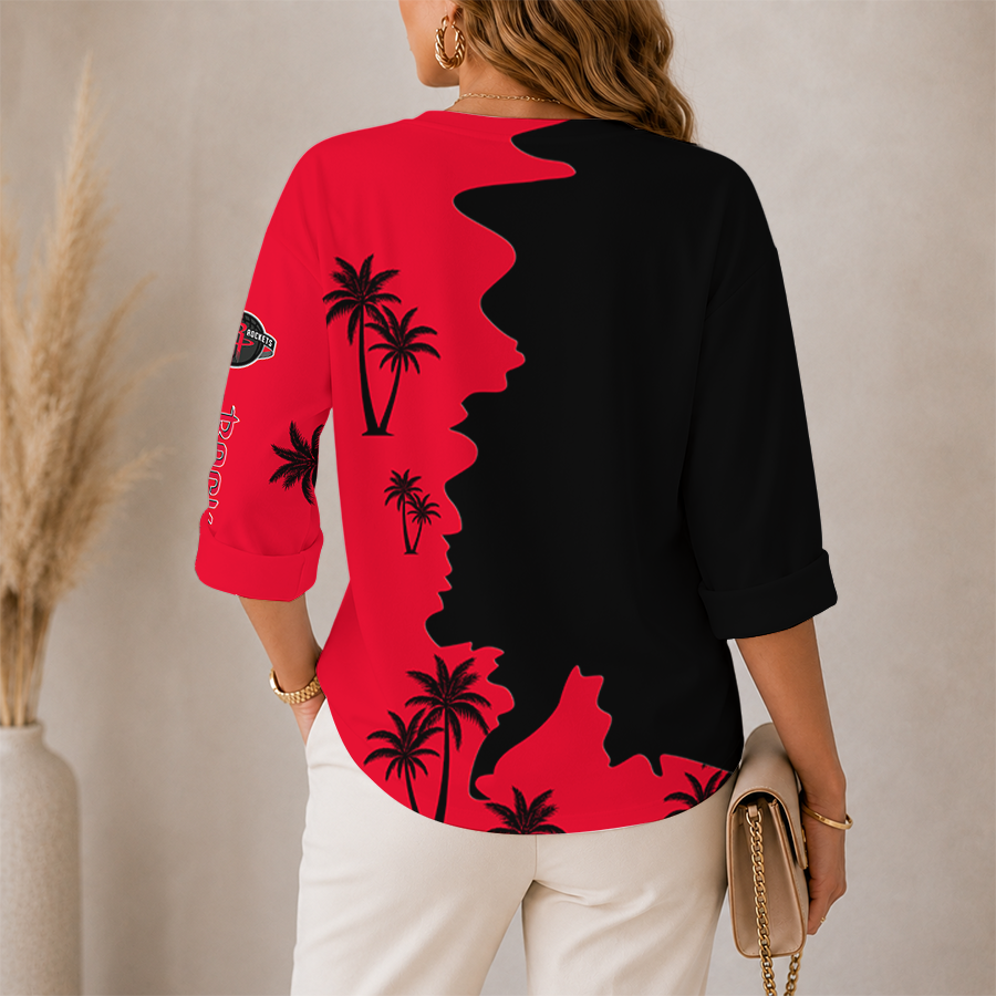 Limited Edition – Customized NBA Houston Rockets Women’s V-Neck Long Sleeve Shirt - Image 2