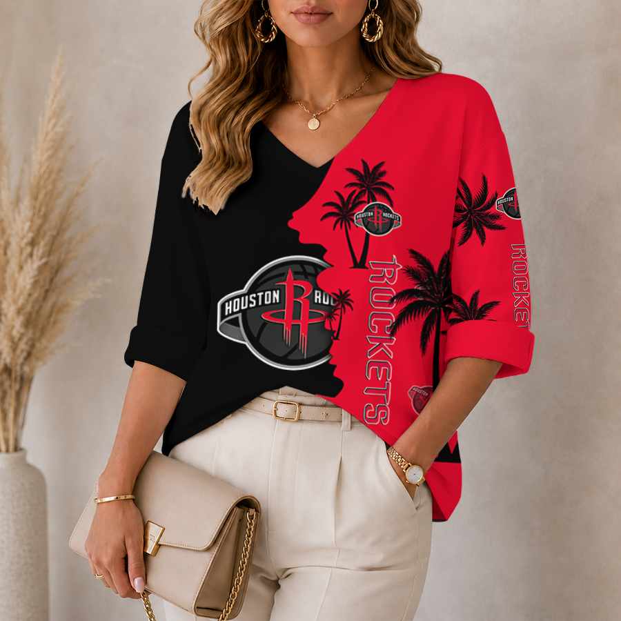 Limited Edition – Customized NBA Houston Rockets Women’s V-Neck Long Sleeve Shirt