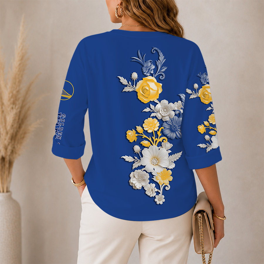 Limited Edition – Customized NBA Golden State Warriors Women’s V-Neck Long Sleeve Shirt - Image 2