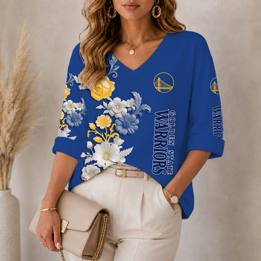 Limited Edition – Customized NBA Golden State Warriors Women’s V-Neck Long Sleeve Shirt