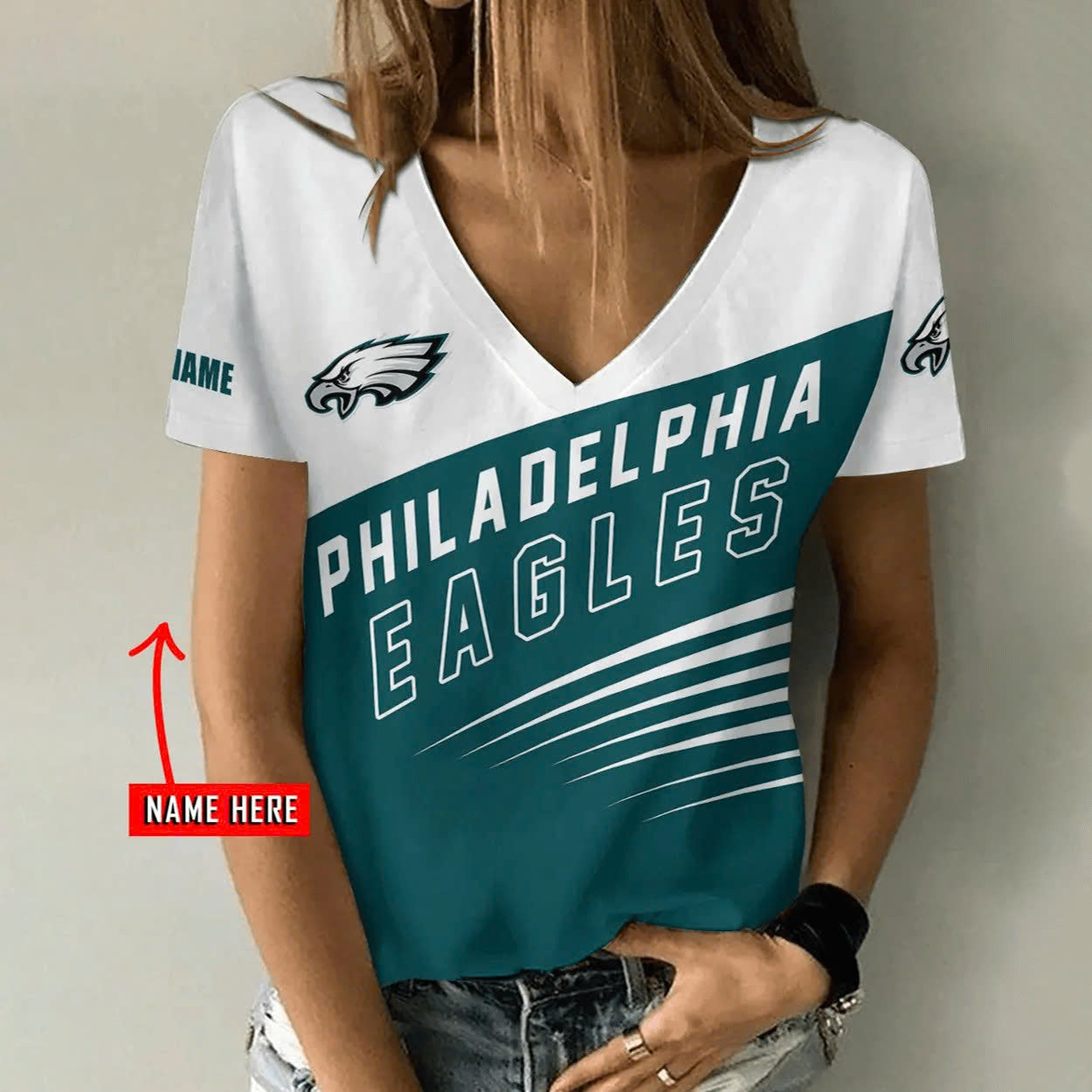 Limited Edition – Customized NFL Philadelphia Eagles V-Neck Female Shirt