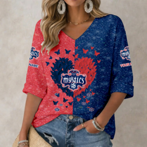 Limited Edition – Customized WNBA Washington Mystics Women’s Heart V-Neck Long Sleeve Shirt