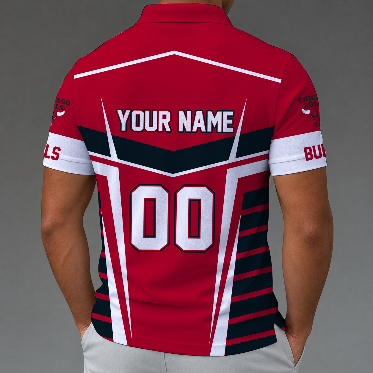 Limited Edition – Customized NBA Chicago Bulls Zip Polo Shirt - Image 2