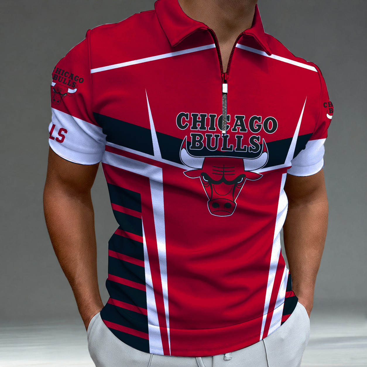 Limited Edition – Customized NBA Chicago Bulls Zip Polo Shirt