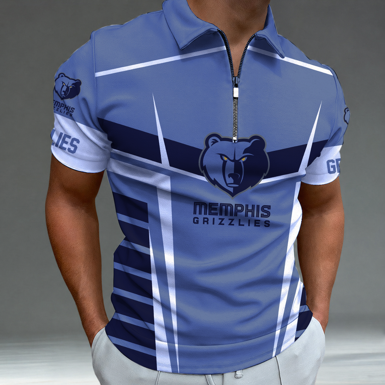 Limited Edition – Customized NBA Memphis Grizzlies Zip Polo Shirt