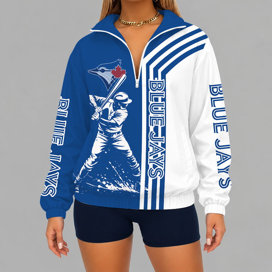 Limited Edition – Customized MLB Toronto Blue Jays V-Neck Zipper Sweatshirt Jacket