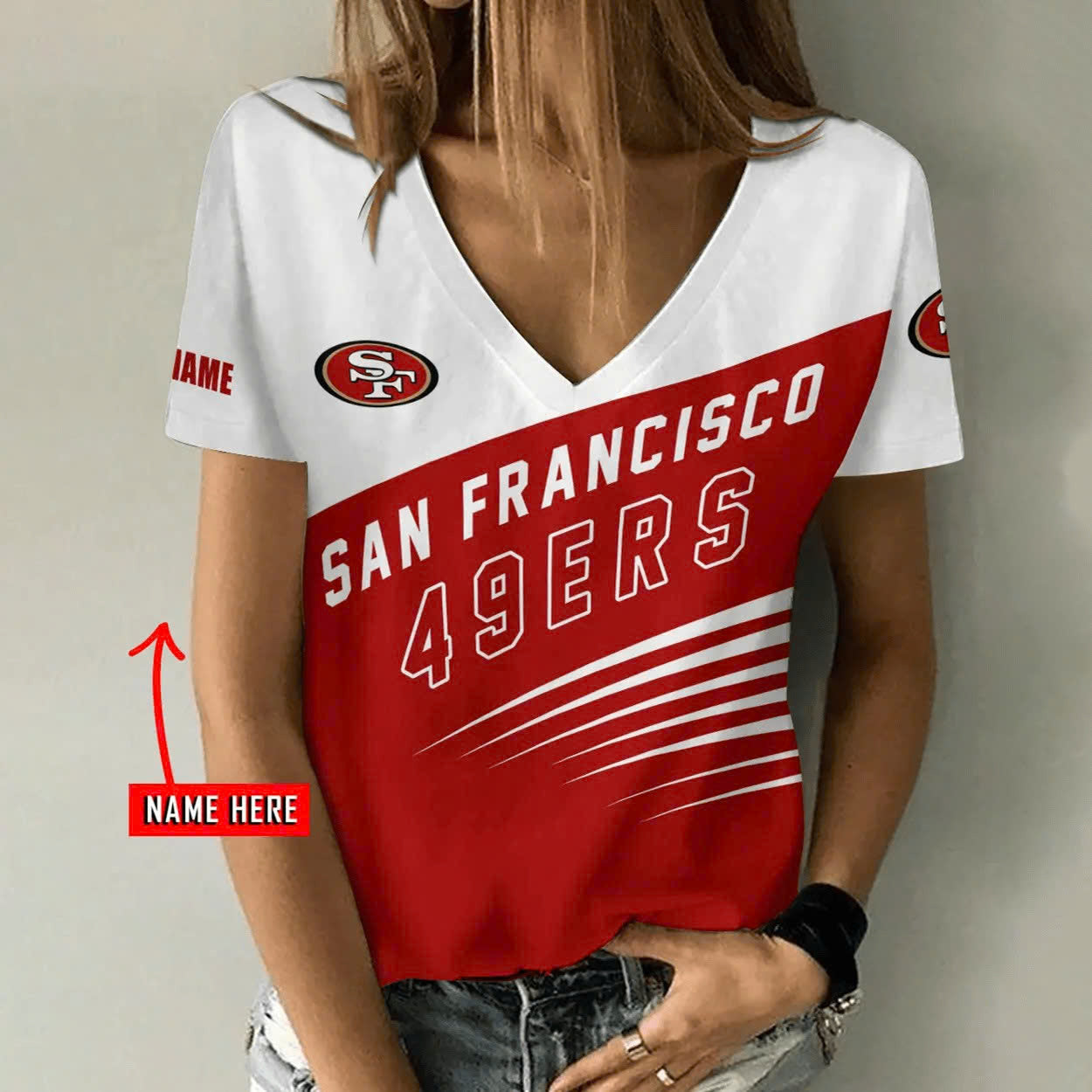 Limited Edition – Customized NFL San Francisco 49Ers V-Neck Female Shirt