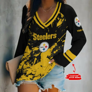 Limited Edition – Customized NFL Pittsburgh Steelers Women’s V-Neck Long Sleeved Shirt