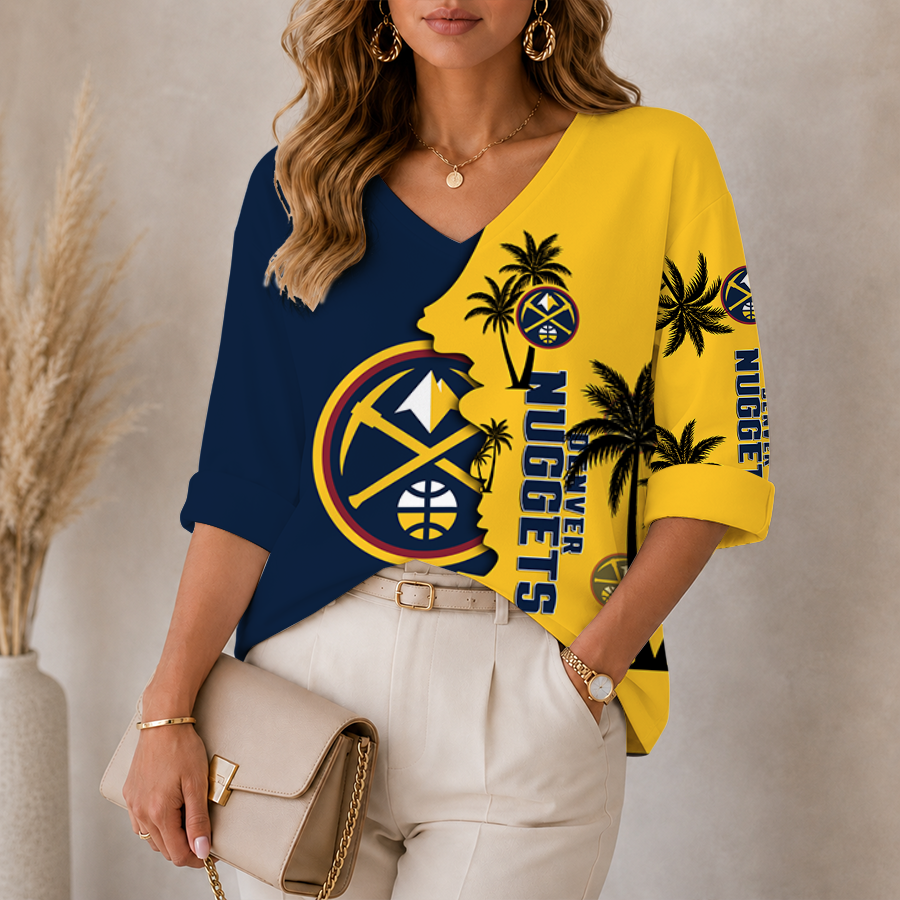 Limited Edition – Customized NBA Denver Nuggets Women’s V-Neck Long Sleeve Shirt
