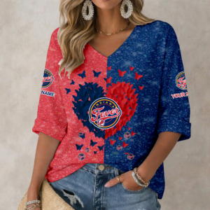 Limited Edition – Customized WNBA Indiana Fever Women’s Heart V-Neck Long Sleeve Shirt