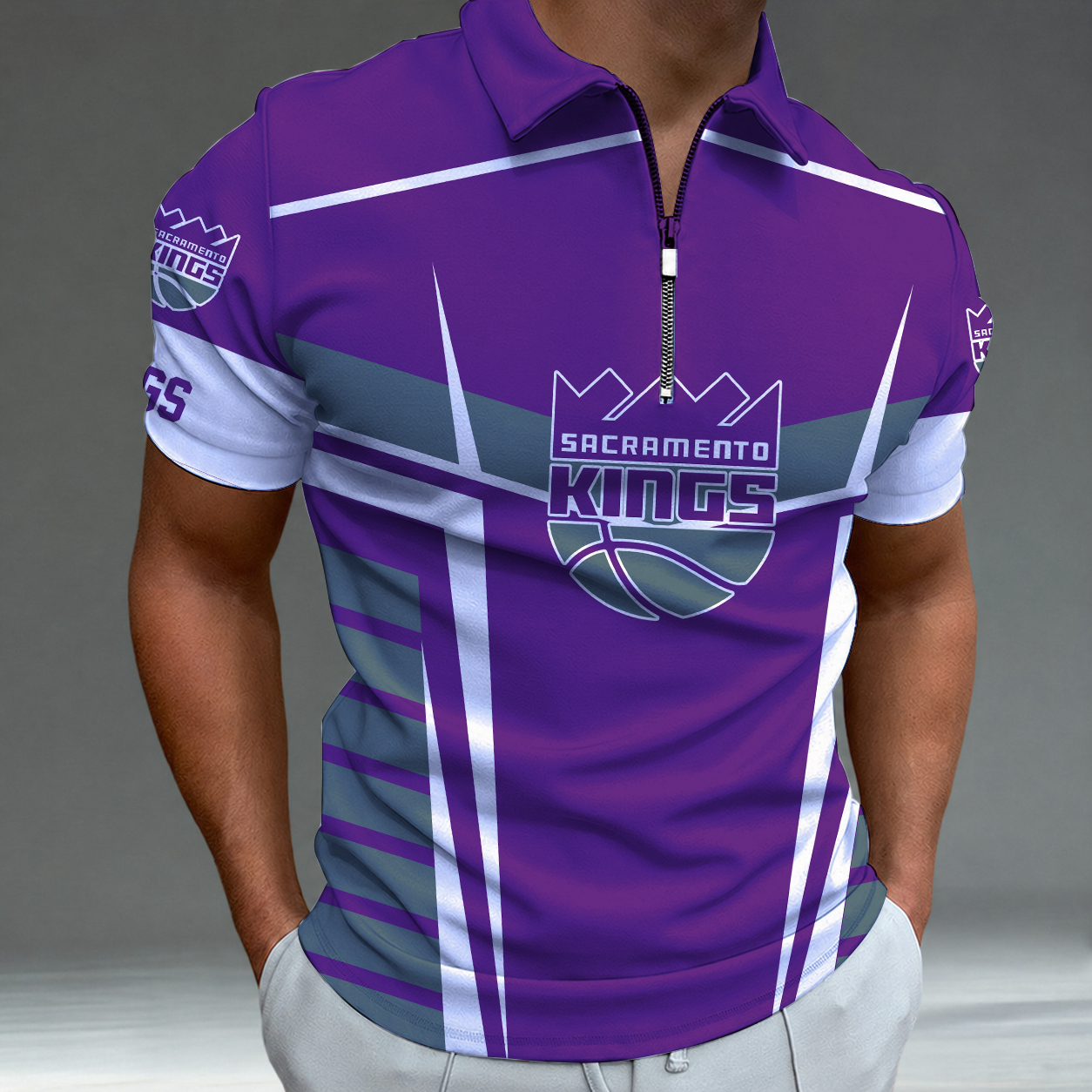 Limited Edition – Customized NBA Sacramento Kings Zip Polo Shirt