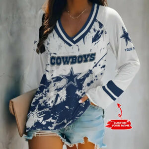 Limited Edition – Customized NFL Dallas Cowboys Women’s V-Neck Long Sleeved Shirt