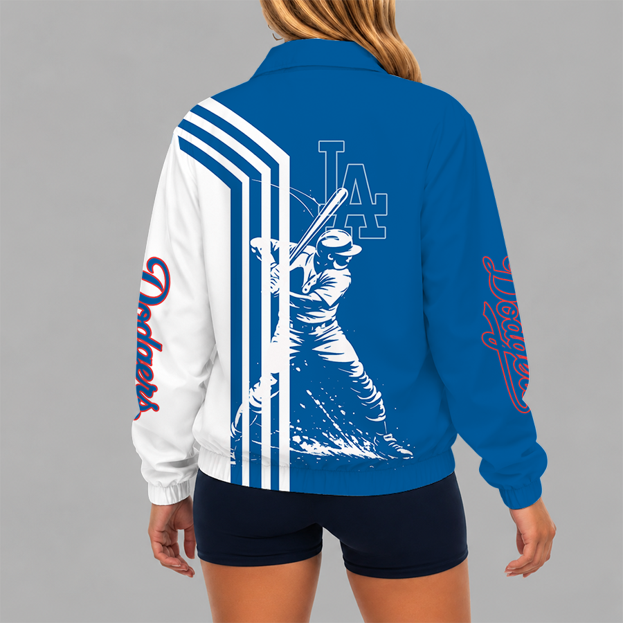 Limited Edition – Customized MLB Los Angeles Dodgers V-Neck Zipper Sweatshirt Jacket - Image 2