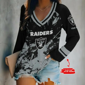 Limited Edition – Customized NFL Las Vegas Raiders Women’s V-Neck Long Sleeved Shirt