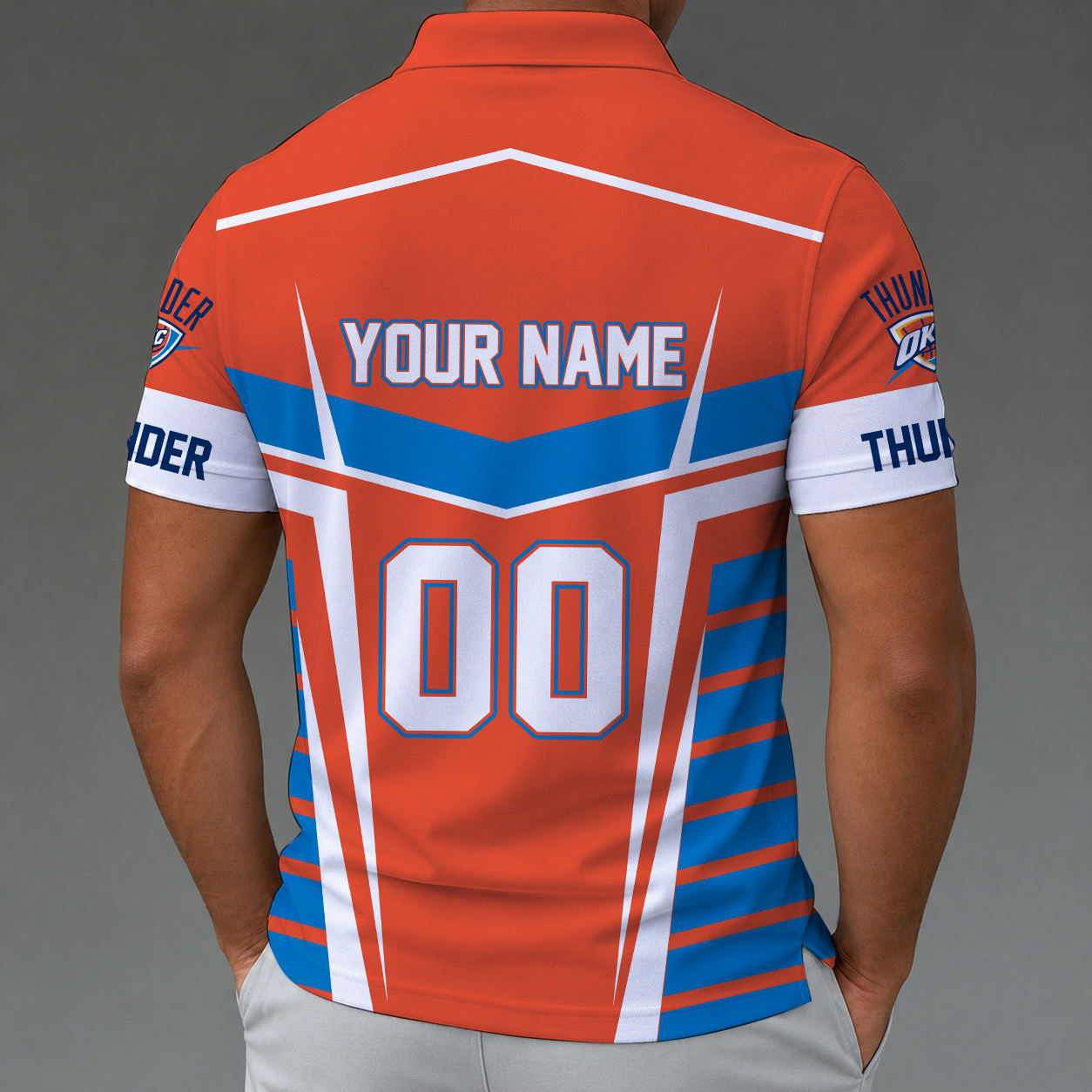 Limited Edition – Customized NBA Oklahoma City Thunder Zip Polo Shirt - Image 2
