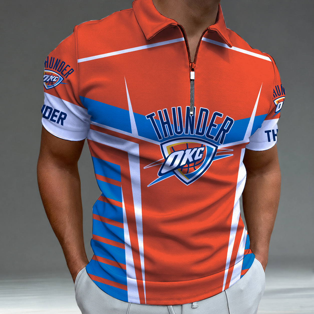 Limited Edition – Customized NBA Oklahoma City Thunder Zip Polo Shirt