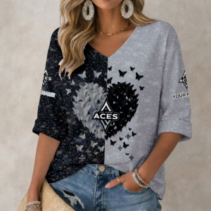 Limited Edition – Customized WNBA Las Vegas Aces Women’s Heart V-Neck Long Sleeve Shirt