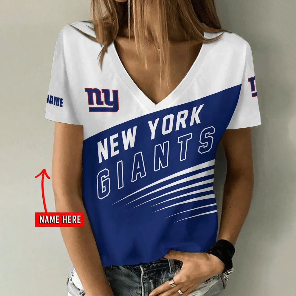 Limited Edition – Customized NFL New York Giants V-Neck Female Shirt