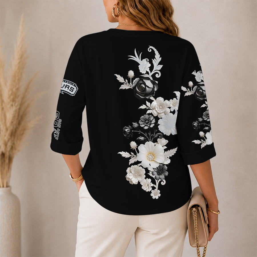 Limited Edition – Customized NBA San Antonio Spurs Women’s V-Neck Long Sleeve Shirt - Image 2