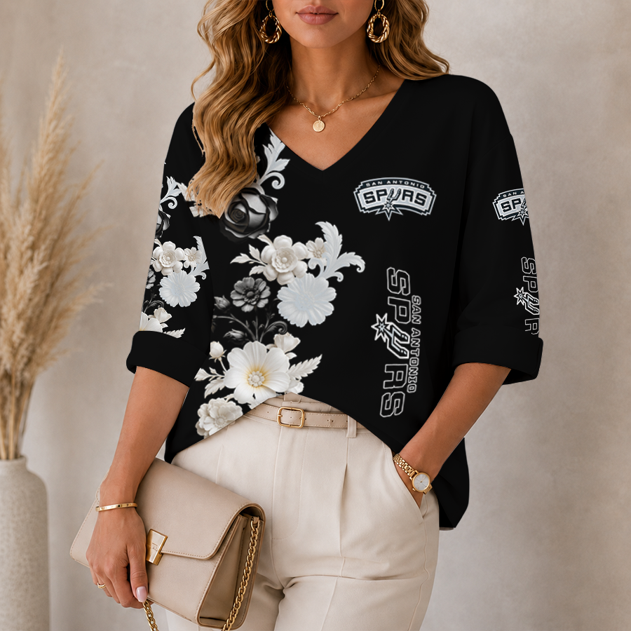 Limited Edition – Customized NBA San Antonio Spurs Women’s V-Neck Long Sleeve Shirt
