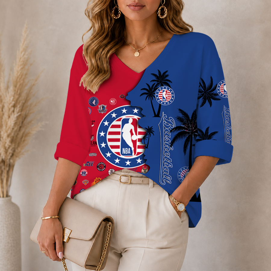 Limited Edition – Customized NBA All Teams Women’s V-Neck Long Sleeve Shirt