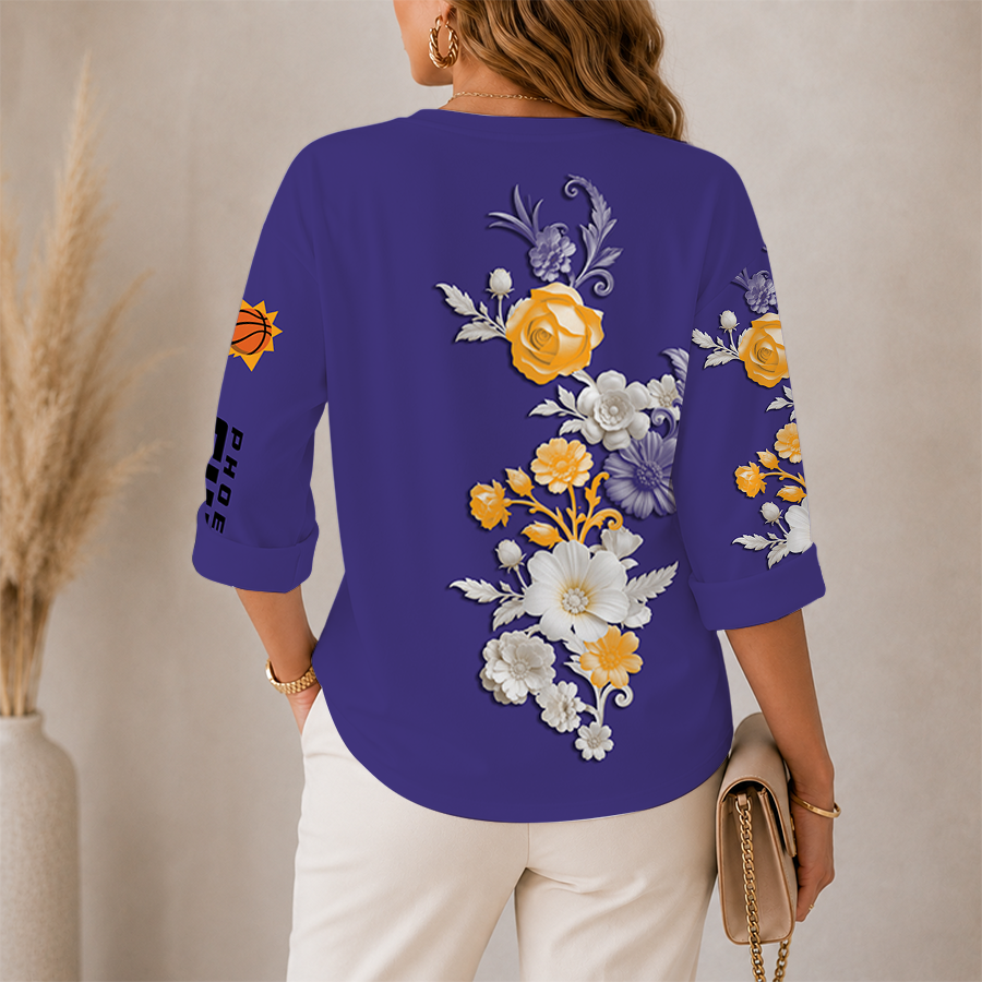 Limited Edition – Customized NBA Phoenix Suns Women’s V-Neck Long Sleeve Shirt - Image 2