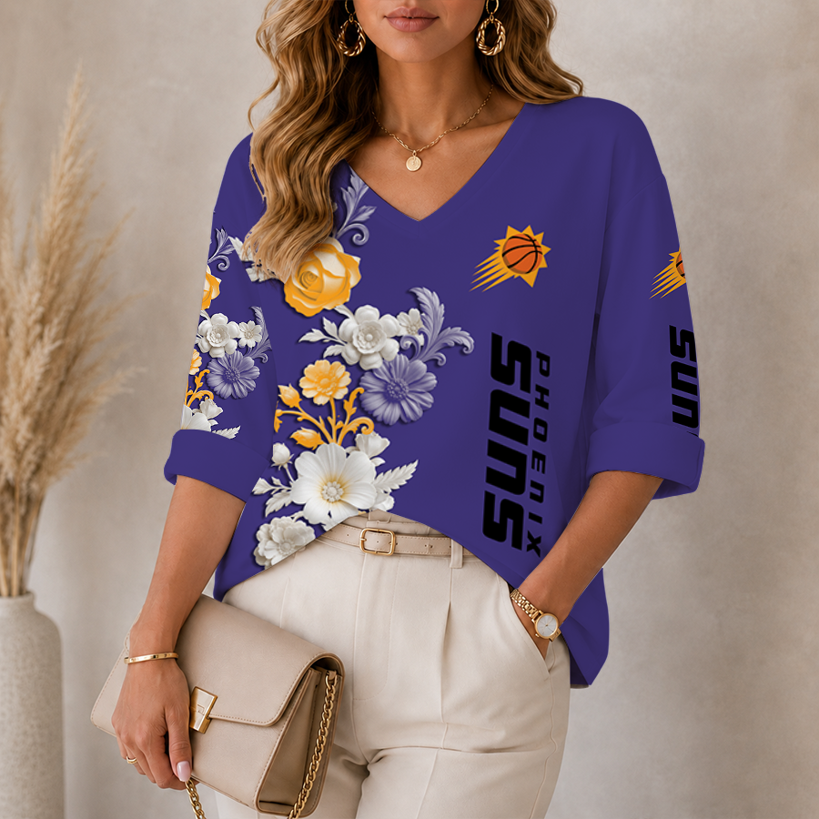Limited Edition – Customized NBA Phoenix Suns Women’s V-Neck Long Sleeve Shirt