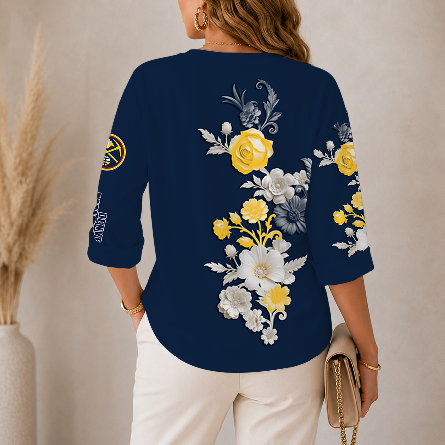 Limited Edition – Customized NBA Denver Nuggets Women’s V-Neck Long Sleeve Shirt - Image 2