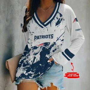 Limited Edition – Customized NFL New England Patriots Women’s V-Neck Long Sleeved Shirt