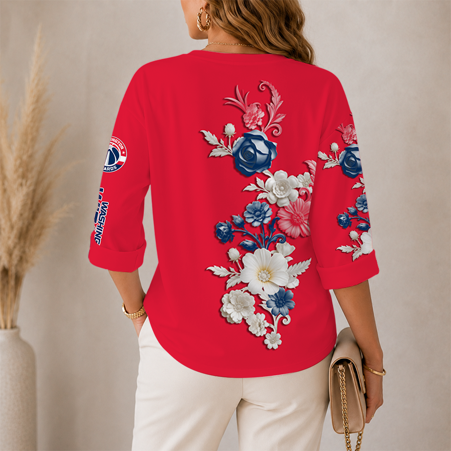 Limited Edition – Customized NBA Washington Wizards Women’s V-Neck Long Sleeve Shirt - Image 2