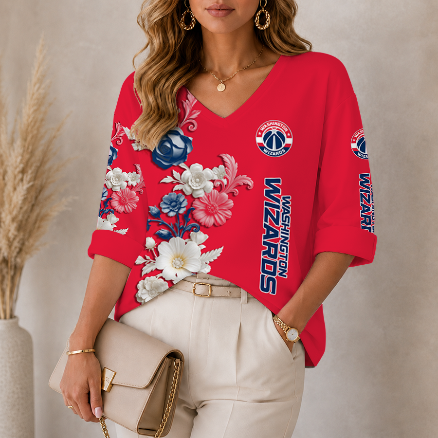Limited Edition – Customized NBA Washington Wizards Women’s V-Neck Long Sleeve Shirt