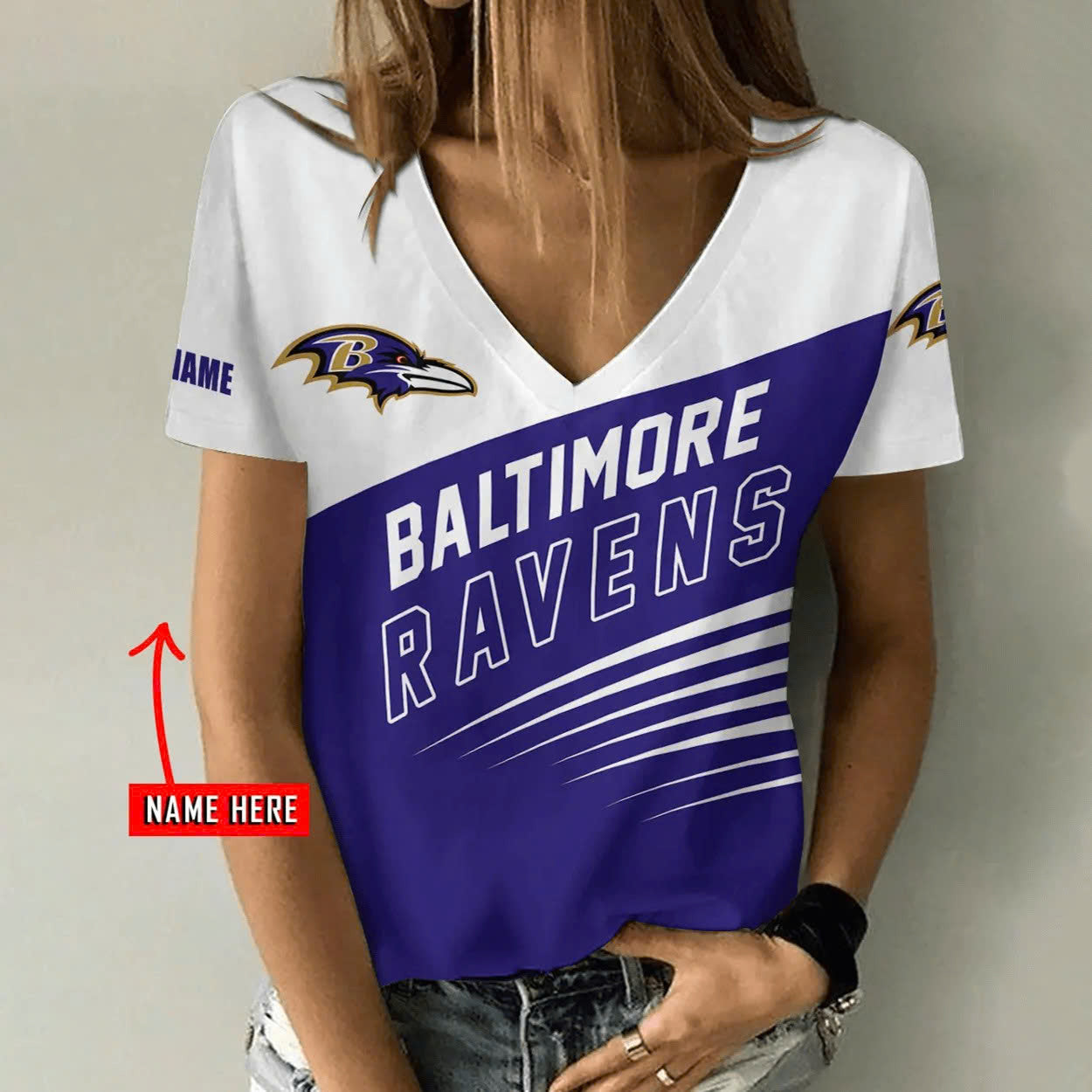 Limited Edition – Customized NFL Baltimore Ravens V-Neck Female Shirt