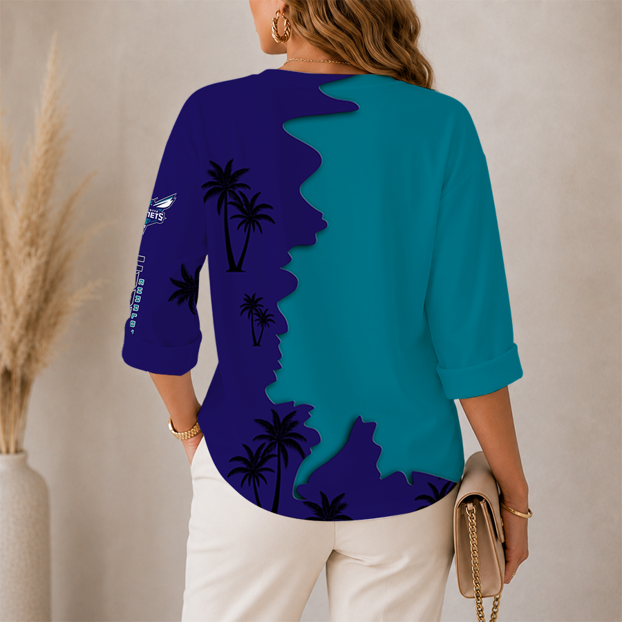 Limited Edition – Customized NBA Charlotte Hornets Women’s V-Neck Long Sleeve Shirt - Image 2