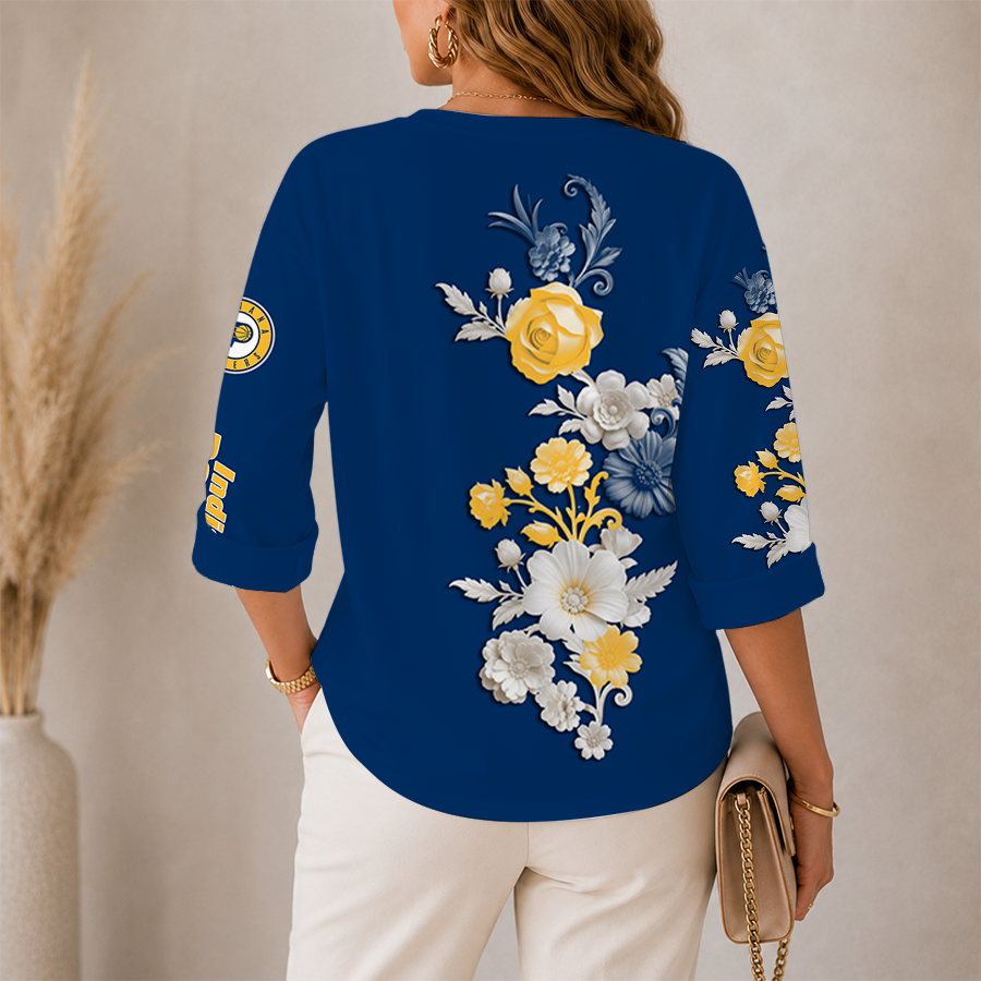 Limited Edition – Customized NBA Indiana Pacers Women’s V-Neck Long Sleeve Shirt - Image 2